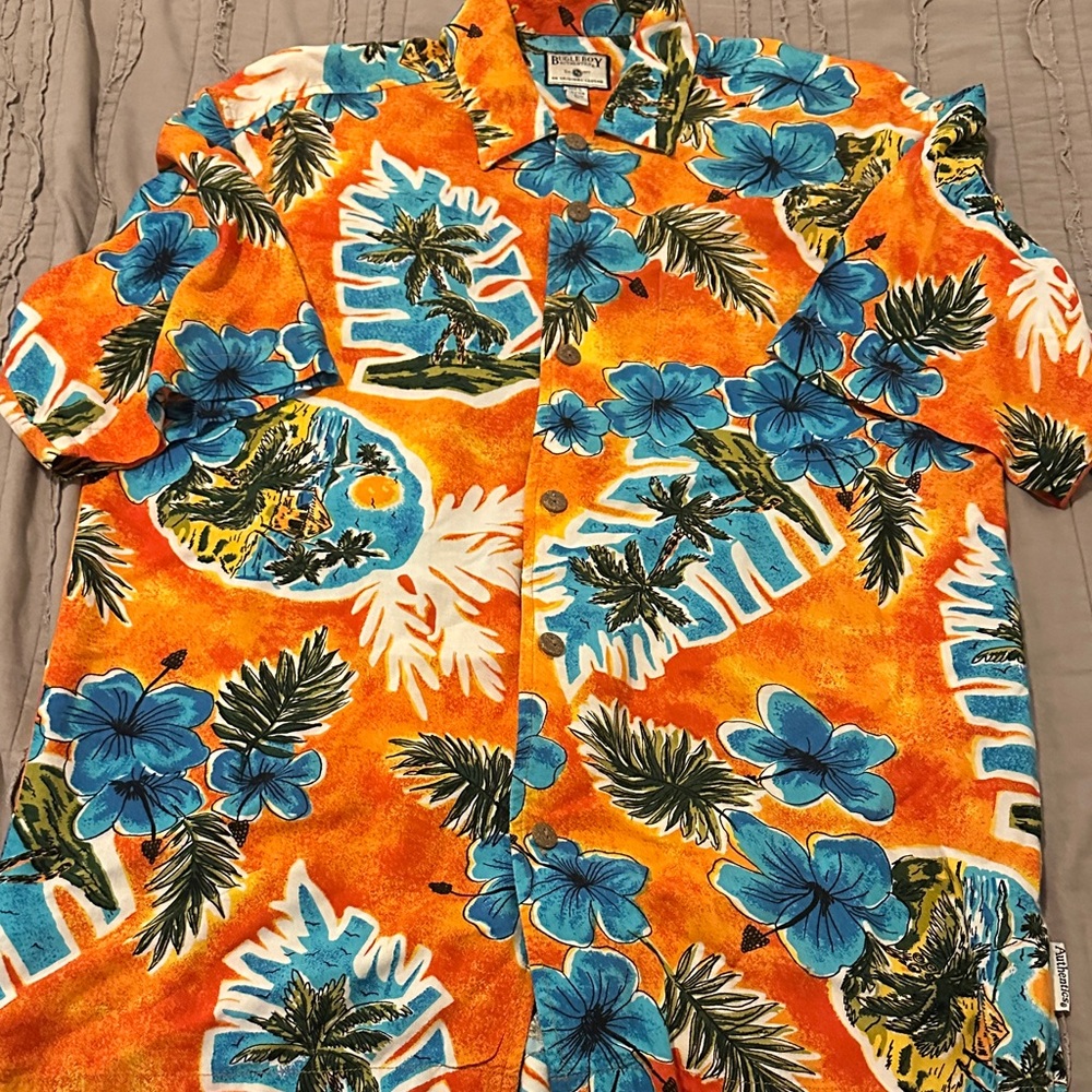 Bugle Boy Orange and Blue Floral Casual Button Down Shirt